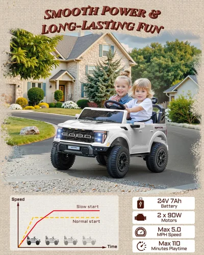 Miniatura 6 de First Ride On camión de juguete de 24 V para niños, Ford F-150 Raptor con licencia de 2 plazas, coche eléctrico con control remoto, juguetes