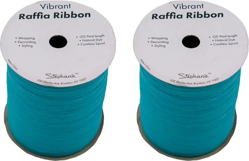 Miniatura 2 de Paquete de 2 rollos de cinta de rafia de papel de 200 yardas para embalaje y decoración de papel kraft (aguamarina)