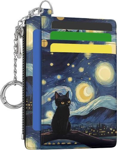 Miniatura 48 de Hancynir Cartera delgada para mujer con soporte para tarjetas de crédito RFID, pequeña mini funda para tarjetas con bolsillo frontal de PU, cartera