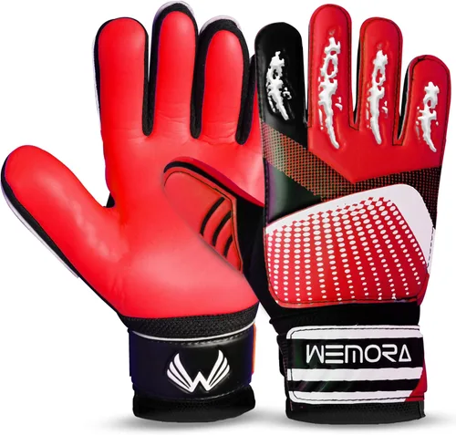 Guantes de portero de fútbol para niños y jóvenes junior de 4mm antideslizantes con agarre fuerte en la palma Rojo