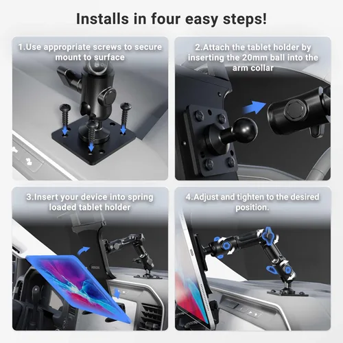 Miniatura 5 de ARKON Soportes – Soporte de tableta resistente base de taladro segura para automóviles, paredes y mesas, brazo ajustable que garantiza un
