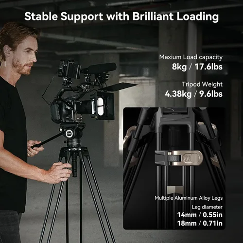 Miniatura 3 de SmallRig AD-80 FreeBlazer - Sistema de trípode de video resistente, 75 pulgadas de alto, cabezal fluido, ajuste de altura de un solo paso, placa QR