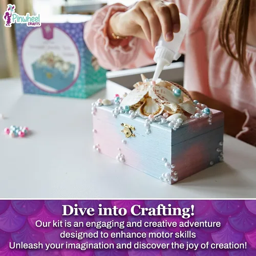 Miniatura 5 de Pinwheel Crafts Kit de Caja de Joyas DIY de Sirena para Niñas de 6+ Años - 530 Piezas Haz Tu Propia Caja de Joyas, Kits de Manualidades DIY