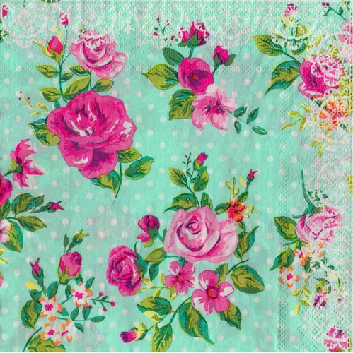 Servilletas de papel florales, 40 servilletas de cóctel de 2 capas, 6.5 x 6.5 pulgadas plegadas/13 x 13 pulgadas desplegadas, servilletas
