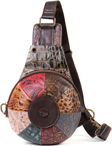 FANDARE Mochila bandolera de cuero genuino de retazos para mujer, bolsa cruzada para mujer