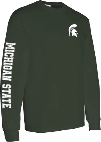 Miniatura 4 de NCAA Camiseta de manga larga con doble impresión, color del equipo, universidad michigan state spartans forest