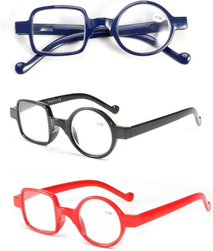 Readers - Paquete de 3 lentes de lectura redondos cuadrados de resina con marco irregular de calidad para hombres y mujeres (paquete de 3 unidades,