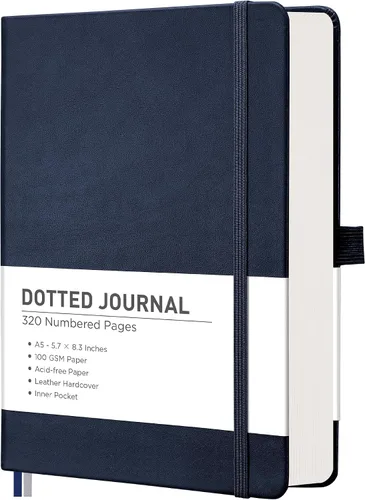 Miniatura 14 de RETTACY Cuaderno Diario Punteado, 320 Páginas Numeradas, Tamaño A5 Mediano (5.7" × 8.3"), Tapa Dura de Cuero, Papel Grueso de 100 GSM, para Diario