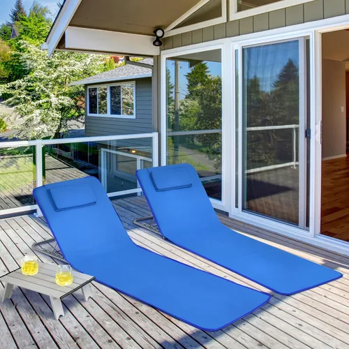 Miniatura 2 de GYMAX Sillas de playa, sillas de bronceado plegables con juego de mesa, silla de piso ajustable para patio, silla de baño de sol al aire libre
