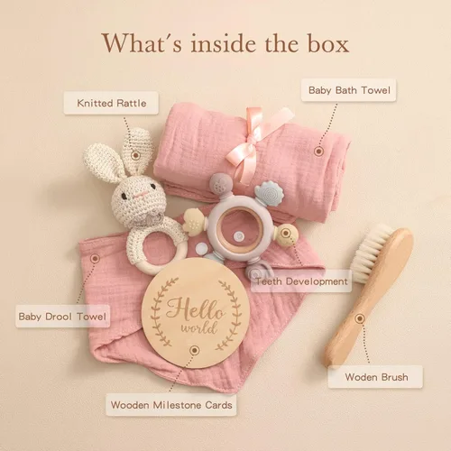 Miniatura 2 de EERKEOD Set de regalo para bebé recién nacido, juego de baño esencial para bebé recién nacido con manta de bebé, sonajero para bebé, regalo