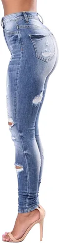 Miniatura 49 de KUNMI - Pantalones de mezclilla clásicos de cintura alta para mujer, elásticos, con efecto de levantamiento de glúteos, ajustados