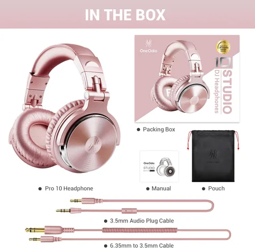 Miniatura 8 de OneOdio audífonos con cable sobre la oreja, monitor de estudio Hi-Res estéreo DJ con controladores de 50 mm y conector de 1/4 y 3.5 mm, para grabar
