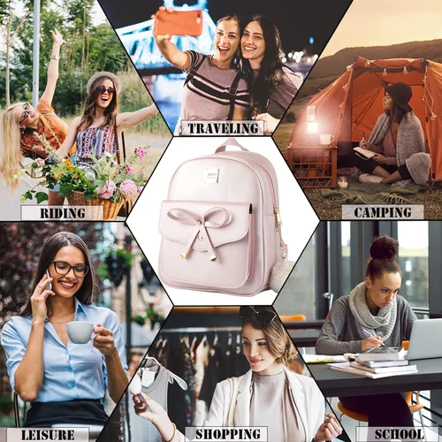 Miniatura 18 de ZGWJ Mini mochila de cuero con moño, mochila pequeña, linda mochila casual de viaje para niñas y mujeres, M, Mochilas tipo mochila