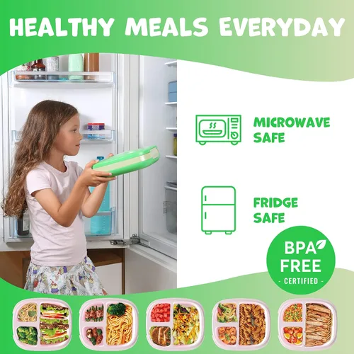 Miniatura 8 de Umami Lonchera Bento todo en 1 para niños, paquete de hielo y utensilios incluidos, 100% a prueba de fugas y sin BPA, lonchera favorita de los Azul