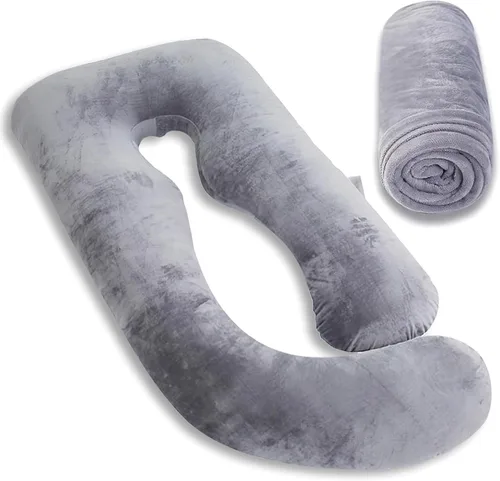 Miniatura 6 de MOON PINE Funda de almohada de embarazo, solo funda de almohada corporal en forma de U, funda de almohada de repuesto de terciopelo, apta para Gris