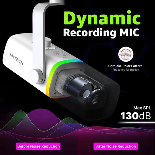 Miniatura 2 de IXTECH Micrófono USB Gaming para PC, micrófono condensador con cancelación de ruido para podcasts y transmisión de video con soporte para trípode