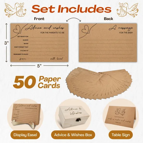 Miniatura 2 de Tarjetas de consejos para baby shower para padres – 50 tarjetas de deseos de doble cara con caja – Deseos para decoración de baby shower, diversión