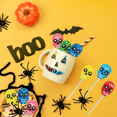 Miniatura 8 de Fruidles Paletas de calavera de Halloween para el Día de los Muertos, envueltas individualmente (paquete de 12)