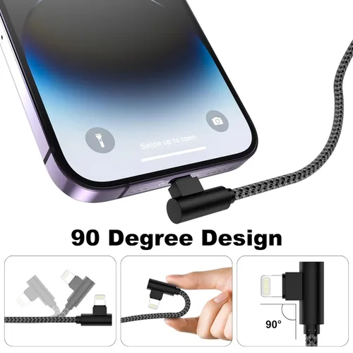 Miniatura 2 de Cargador para iPhone de 1 pie y 90 grados, 2 unidades, con certificación MFi, cable Lightning corto en ángulo recto, cable de carga rápida
