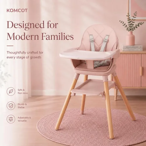 Miniatura 2 de Silla alta para bebé, sillas altas convertibles de madera 6 en 1 para niños pequeños, asiento elevador con doble bandeja y reposapiés reversible