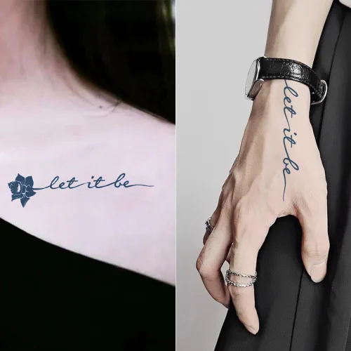 Miniatura 3 de Tatuaje temporal semipermanente para adultos, 2 hojas de palabras de flores, citas Let It Be pequeño, pequeño cuello de mano, calcomanías falsas