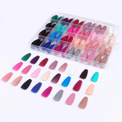 Miniatura 2 de 576 uñas postizas con forma de ballet de ataúd, uñas postizas acrílicas de cobertura completa, 24 colores con pegamento de uñas de 0.24 onzas