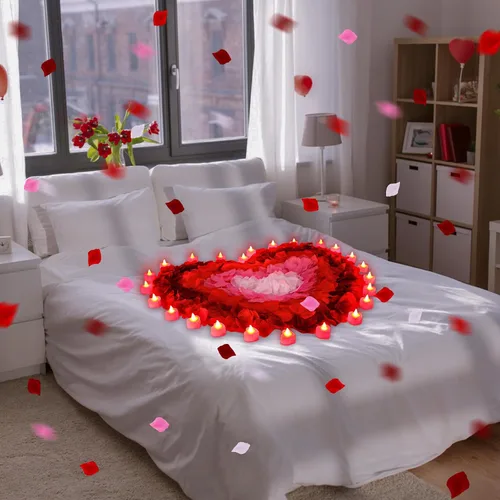 Miniatura 6 de VIHOSE 4000 pétalos de rosa artificiales con 24 velas LED de té, velas LED sin llama, pétalos de rosa falsos para bodas, fiestas de cumpleaños