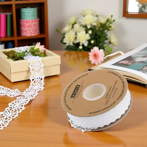 Miniatura 3 de Cinta de encaje blanco crema de 1.2 pulgadas de ancho x 50 yardas de tela de encaje con patrón vintage, perfecta para envolver regalos