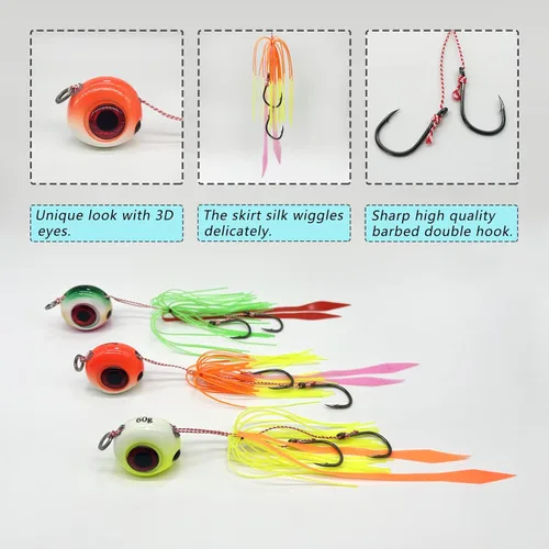 Miniatura 5 de 3 piezas de plantillas de pesca de mar, 2.12 oz-7.05 oz tai kabura jig señuelos de pesca luminosos cebos artificiales pargo Kabura jigs con ganchos