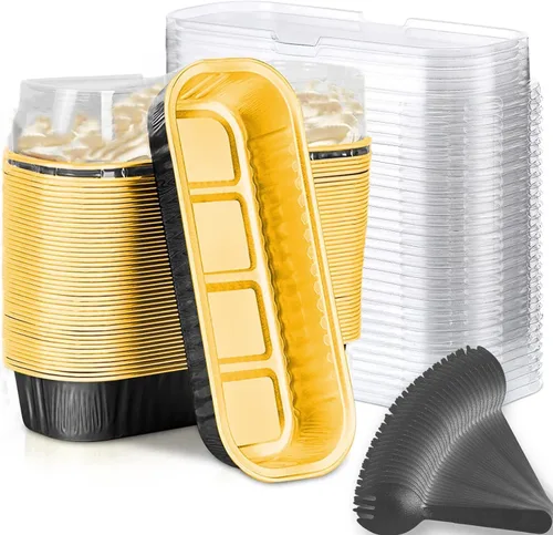 Miniatura 8 de Findful Mini Moldes para Hornear Pan con Tapas y Cucharas (Paquete de 50, 6.8oz) Moldes Rectangulares de Papel de Aluminio para Hornear Recipientes