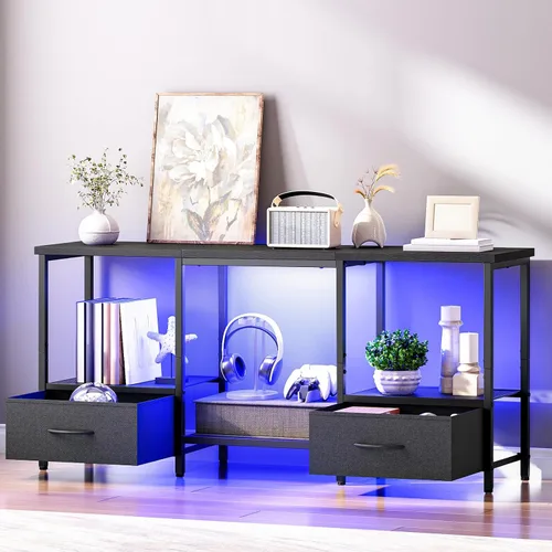 Miniatura 5 de HOOBRO Soporte de TV LED con almacenamiento, centro de entretenimiento LED con estantes abiertos y cajón, se adapta a televisores de hasta 55 Negro