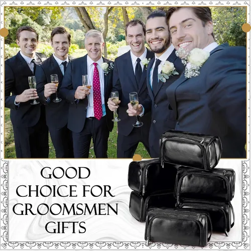 Miniatura 5 de Aliceset Juego de 6 bolsas de aseo de cuero para padrinos de boda con gancho, bolsa de cuero para propuesta de boda con asa lateral, regalo