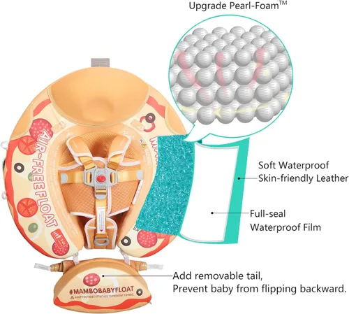 Miniatura 3 de Mambobaby Flotador con dosel, flotadores de piscina para bebé, no inflables, flotadores de natación para bebé, flotadores de seguridad para pizza