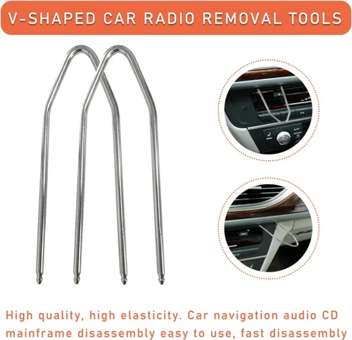 Miniatura 3 de Dickno 2 piezas de herramienta para quitar radio de coche, kit de herramienta de liberación de estéreo auto de acero inoxidable en forma de V