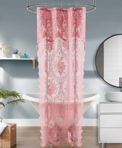 Miniatura 22 de Warm Home Designs Cortina de Ducha para Cabina Negra de 36 x 72 Pulgadas con Cenefa Adjunta y 4 Borlas. Cortina de Ducha Pequeña de Encaje de Lujo