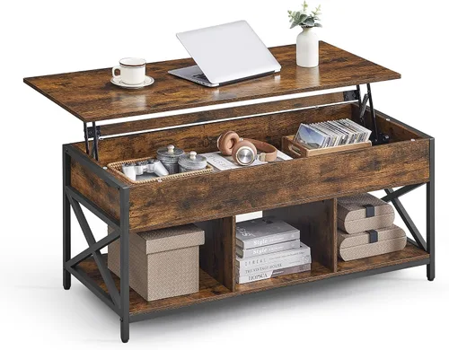 Miniatura 10 de VASAGLE Mesa de Centro con Tapa Elevable, Mesa de Café Elevable con Estante de Almacenamiento, Compartimentos Ocultos y Tapa Elevable, para Sala