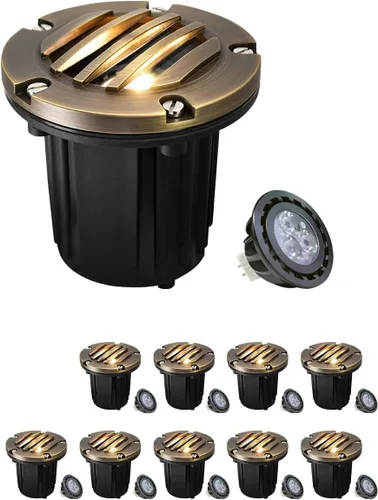 Miniatura 11 de MALORY Luces de Paisaje de Bajo Voltaje, (4.6''A) Cubierta Superior de Latón 12V Luces Empotradas en el Suelo para Exteriores, Iluminación LED