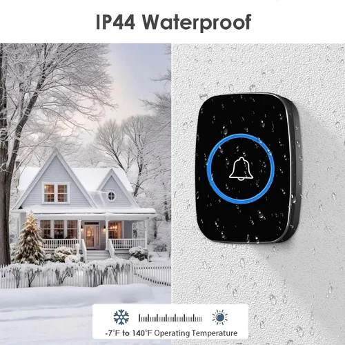 Miniatura 4 de Timbre inalámbrico, kit de timbre de puerta impermeable, distingue puertas delanteras y traseras, alcance de más de 1000 pies y 60 melodías, 5 Negro