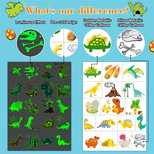 Miniatura 3 de Leesgel Tatuajes temporales de dinosaurio para niños, calcomanías de dinosaurio, decoraciones de suministros de fiesta de cumpleaños de dinosaurio