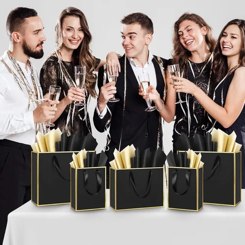 Miniatura 7 de Yeaqee 12 bolsas de regalo de papel metálico con asa, tamaño surtido, incluye 8, 10, 13 pulgadas, bolsa de regalo de agradecimiento de 5 sentidos
