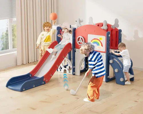 Miniatura 11 de YUFU Juego de tobogán 8 en 1 para niños pequeños, tobogán para niños de 1 a 3 años, juego de juego para niños pequeños con escalador, aro