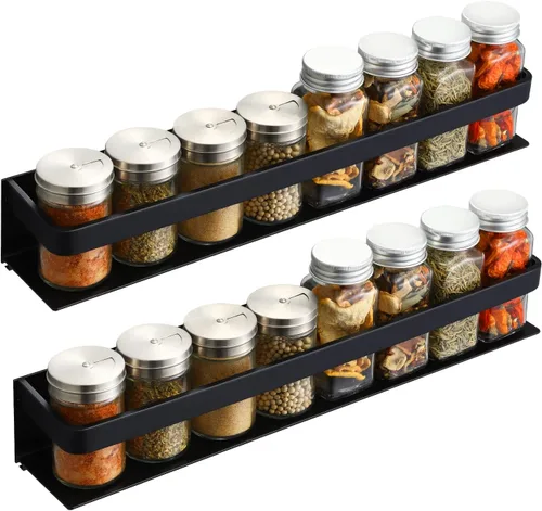 KES KSR401S40-BK-P2 - Organizador de especias de cocina, organizador de condimentos de aluminio de 16 pulgadas, soporte para especias de pared,