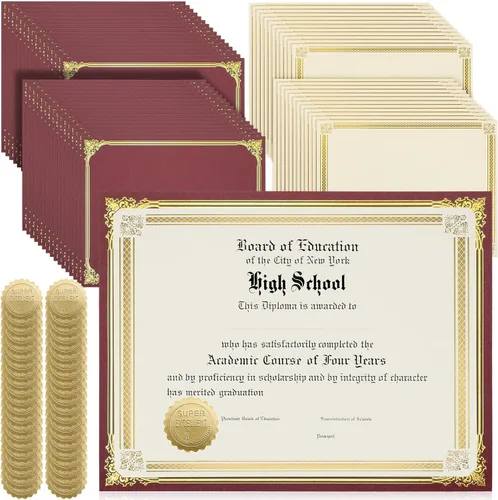 Miniatura 8 de Kosiz Juego de 300 soportes para certificados de lino, 100 papeles de certificado de lámina dorada, 100 soportes de diploma de lino de una sola cara