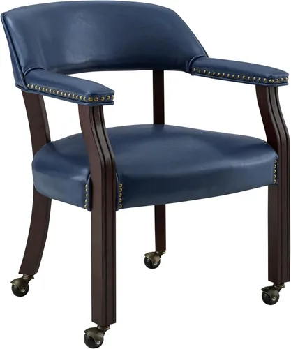 Miniatura 15 de Steve Silver Furniture - Silla de comedor con brazo de torneo con ruedas, tapizada con ribete de clavos, para sala de estar, comedor, cuero vegano