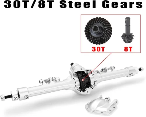 Miniatura 3 de GLOBACT Juego de ejes delanteros y traseros de aluminio para 1/10 Axial SCX10 I II RC Crawler Car Upgrade Accesorios (Plata)
