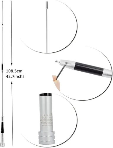 Miniatura 2 de HYS Amateur VHF/UHF antena de radio móvil, 42.7 pulgadas, transceptor FM UHF antena macho para 6.6 ft 27.6 in 144 Mhz/430 Mhz de banda dual portátil