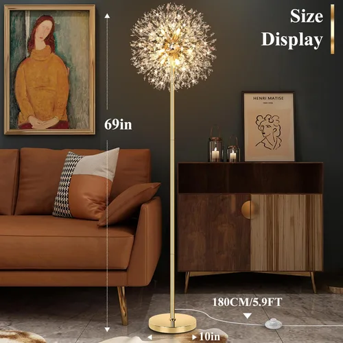 Miniatura 5 de BesLowe Lámpara de pie de cristal de 69 pulgadas para sala de estar, lámpara de pie moderna con 738 cristales K9, lámpara alta para dormitorio
