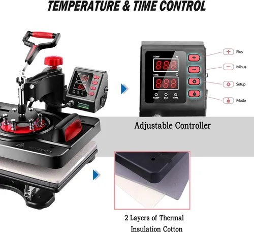 Miniatura 6 de WHUBEFY Máquina de prensa de calor mejorada para camisas de 15 x 12 pulgadas, máquina de prensa de camisetas de 360 grados, máquina de sublimación