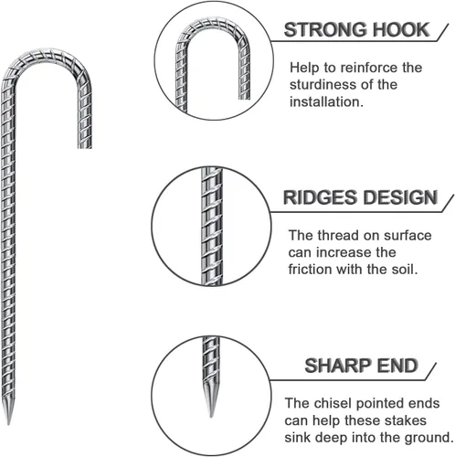 Miniatura 4 de Rebar Estacas de 12 pulgadas, paquete de 10 estacas de metal resistente en J, estacas de valla para trampolín, valla, tienda de campaña