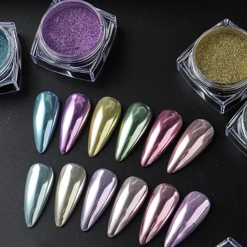 Miniatura 4 de WOKOTO 12 tarros de polvo de uñas cromado para uñas, kit de polvo de perlas mágicas coloridas, efecto espejo, polvo holográfico metálico para uñas